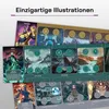 A close-up view of cards and game boards with illustrations of Marvel characters and locations. Produktbild-Vorschau