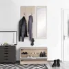 A hallway scene with a coat rack, mirror, shoe cabinet, and chest of drawers. Produktbild-Vorschau