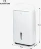 A white dehumidifier is shown against a white background with dimensions indicated. Produktbild-Vorschau