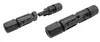 Two black solar connectors are shown against a white background. One connector is fully assembled, and the other is shown partially disassembled, with the two halves separated. Produktbild-Vorschau