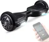 A black Bluewheel hoverboard is shown on a white background, with a smartphone in the foreground displaying a hoverboard app. Produktbild-Vorschau