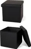 A black storage ottoman is shown in two views: one closed and one open. Náhled obrázku produktu