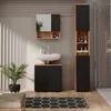 A modern bathroom vanity with a sink, mirror, and storage cabinets. Produktbild-Vorschau