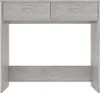 A front view of a gray wooden desk with two drawers. Podgląd zdjęcia produktu