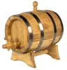A wooden barrel with metal bands and a spigot, resting on a wooden stand. Produktbild-Vorschau