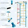 A diagram showing a climbing wall with various accessories and close-up views of its features. Produktbild-Vorschau