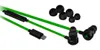 A pair of black and green Razer Hammerhead in-ear headphones with a Lightning connector and extra ear tips are laid out on a white background. Náhled obrázku produktu