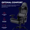 A black gaming chair is shown with text overlays highlighting its features. Voir les images du produit
