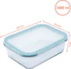 A glass food storage container with a plastic lid, showing dimensions and capacity. Anteprima dell’immagine prodotto