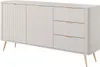 A beige sideboard with gold handles and legs on a white background. Produktbild-Vorschau