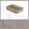 A 3D render of a beige ceramic sink with technical drawings below. Voir les images du produit