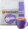 A Tassimo Milka Kakaospezialität package and a cup of hot chocolate. Produktbild-Vorschau
