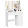 A white vanity table with a lighted mirror, shelves, and storage. Produktbild-Vorschau