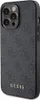 A close-up, angled view of a dark gray phone case with a repeating Guess logo pattern and the Guess logo in gold at the bottom. Náhled obrázku produktu