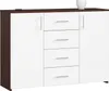 A white and brown dresser with four drawers and two doors, placed on a white background. Produktbild-Vorschau