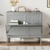 A gray wooden bed frame with a fold-down desk surface, decorated with books, a radio, and a small bicycle. Produktbild-Vorschau