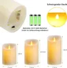 A collage of images showing LED candles, batteries, and dimensions. Podgląd zdjęcia produktu