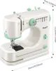 A white and green CkeyiN electric sewing machine is shown from a slightly elevated front-side angle, with dimensions indicated by lines and text. Produktbild-Vorschau