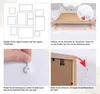 A collage of four images showing how to assemble and hang picture frames. Produktbild-Vorschau
