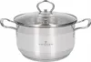 A stainless steel pot with a glass lid and handles, displayed on a white background. Podgląd zdjęcia produktu