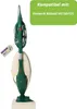 A vacuum cleaner with a green and beige body, shown against a white background. There is a green tag attached to the handle. Produktbild-Vorschau