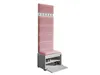 A tall, narrow coat rack and shoe storage unit with a padded pink backrest and a white base with a shoe compartment. Náhľad obrázku produktu