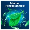 Mint leaves are shown in a dynamic splash of water against a dark blue background, with text overlay. Produktbild-Vorschau