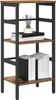 A three-tiered shelf unit with a wood-grain finish and black metal frame, displaying books and a diffuser. Podgląd zdjęcia produktu