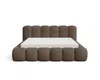 A brown upholstered bed frame with a white mattress, shown from the front on a white background. Voir les images du produit