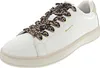 A close-up view of a white sneaker with leopard print laces. Voir les images du produit