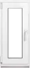 A white PVC window with a clear glass pane and a white handle, shown against a white background. Produktbild-Vorschau