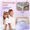 A marketing image featuring two smiling children next to a baby swing, with close-up insets highlighting product features. Podgląd zdjęcia produktu