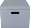 A front view of a gray wooden storage box with a lid and a cutout handle on the front. Produktbild-Vorschau