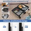 A suitcase is open, showing its interior compartments and features. There are also inset images and text highlighting specific features. Náhled obrázku produktu