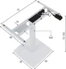 A diagram showing the dimensions of a white adjustable desk frame. Podgląd zdjęcia produktu