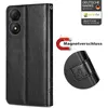 A black flip case for a smartphone is shown, with details about its magnetic closure and branding. Produktbild-Vorschau