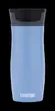 A light blue Contigo travel mug with a black and gray lid, set against a black background. Náhled obrázku produktu