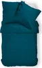 A top-down view of a teal-colored duvet cover and pillowcase set laid out on a white surface. Produktbild-Vorschau