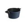 A dark blue cooking pot with black handles is shown against a white background. Produktbild-Vorschau