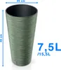 A green planter with dimensions and capacity indicated. Voir les images du produit