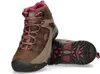 A pair of brown and tan KEEN hiking boots with pink accents, shown against a white background. Voir les images du produit