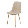 A single light brown upholstered dining chair with wooden legs, shown from the front on a white background. Náhľad obrázku produktu