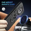 A hand holding a black phone case with a magnetic ring stand, positioned near a car's air vent with a magnetic car mount. Anteprima dell’immagine prodotto