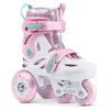 A pair of pink and white children's roller skates with teal accents, shown from a side-front angle on a white background. Produktbild-Vorschau