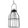 A black metal cage lantern with a clear glass bulb hanging from a hook. Náhľad obrázku produktu