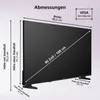 A diagram showing the dimensions of a television screen, with measurements for height, width, and depth, as well as VESA mount information. Produktbild-Vorschau