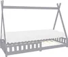 A grey wooden tipi-style bed frame with a white mattress and wooden slats. Náhled obrázku produktu