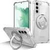 Three views of a clear phone case with a magnetic ring holder for a Samsung Galaxy S22+ 5G, shown on a white background. Anteprima dell’immagine prodotto