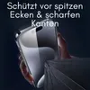 A hand holding a smartphone with a screen protector, demonstrating its protective qualities against a sharp, broken object. Produktbild-Vorschau