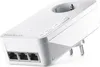 A white powerline network adapter with three Ethernet ports and a power socket. Podgląd zdjęcia produktu